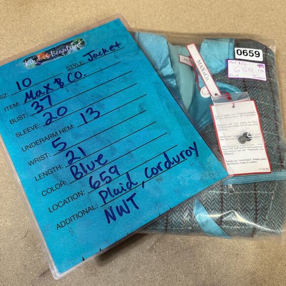 Max & Co Patchwork Blazer Wool Mohair Women 10 Blue Plaid Preppy Steampunk NEW - Picture 15 of 15